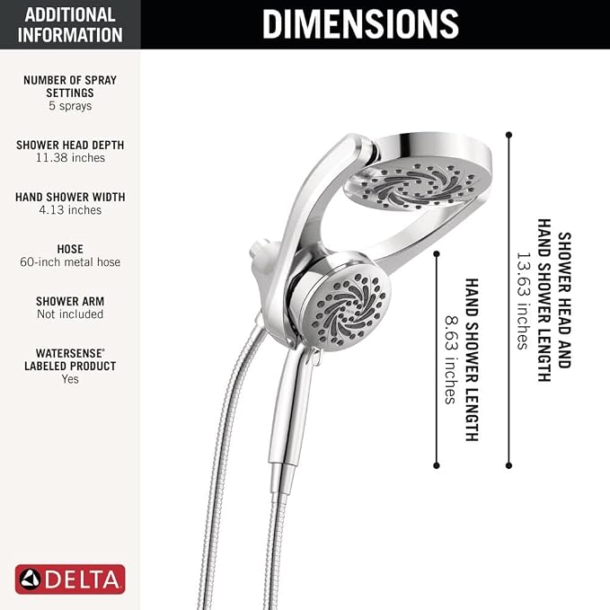 Delta 5-Setting HydroRain 2-in-1 Dual Shower Head - Image 5