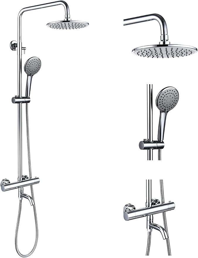 Outdoor Shower Faucet Set 8" Round Shower Head 3 Function Thermostatic Rainfall by LFGUD