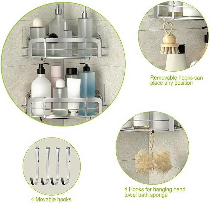 STEUGO 2 Pack Shower Caddy Corner, Bathroom Corner Shower Shelfs, Adhesive Wall - Image 6