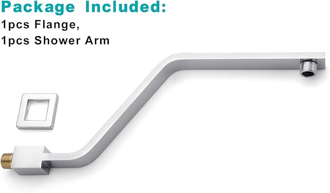 16 Inch S Shape Chrome Shower Head Arm, Square Wall Mounted Shower Arm and - Image 6