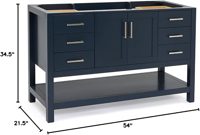 ARIEL 54" Midnight Blue Bathroom Vanity Base Cabinet, Center Rectangular Sink - Image 3