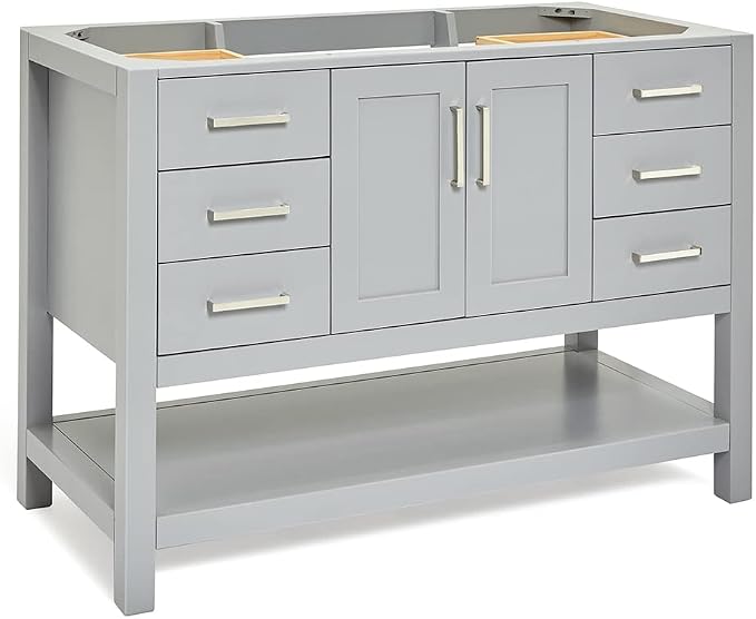 ARIEL 48" Grey Bathroom Vanity Base Cabinet, Center Rectangular Sink, 2 Soft - Image 9