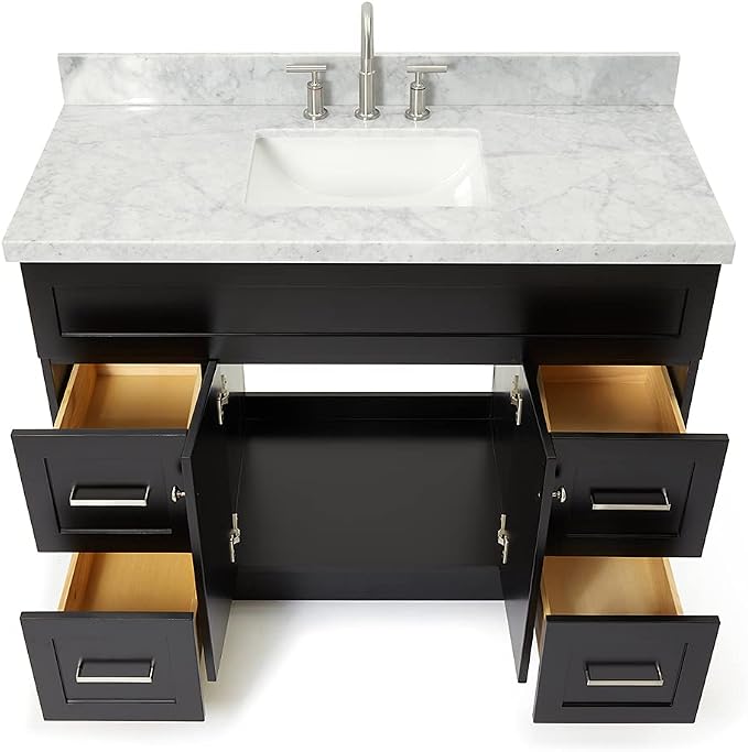 ARIEL 49" Black Bathroom Vanity, 1.5" Edge Italian Carrara Marble Countertop & - Image 5