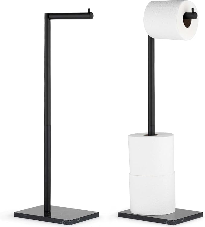 MARMOLUX ACC Free Standing Matte Black Toilet Paper Holder Stand Black Marble by MARMOLUXACC