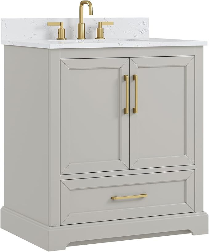 30 Inch Bathroom Vanity with Sink Combo, Solid Wood Frame with Mable Top - Image 9