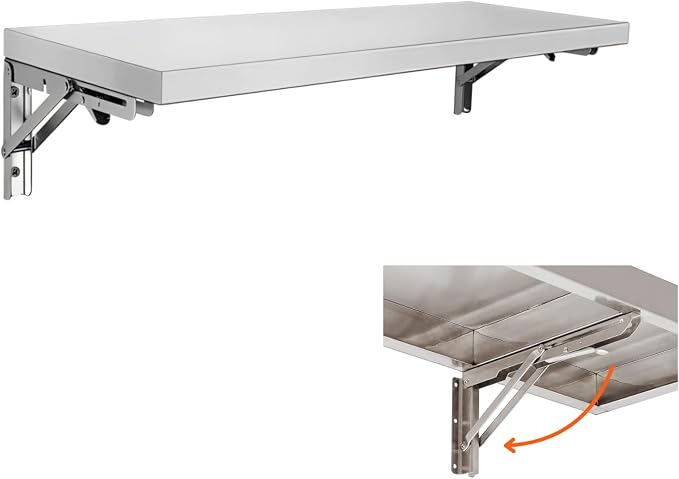 Folding Concession Shelf 36" x 12", Stainless Steel Drop Down Folding Serving by SWOTCATER