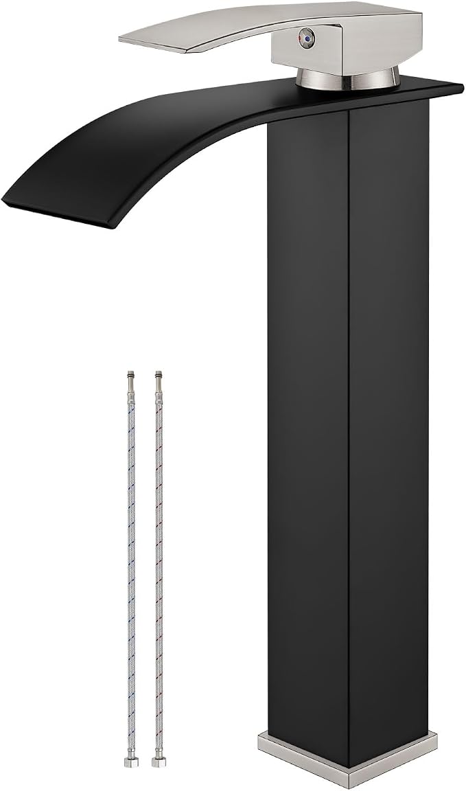 Airuida Vessel Sink Faucet Tall Waterfall Bathroom Fixtures Matte Black&Brushed by Airuida