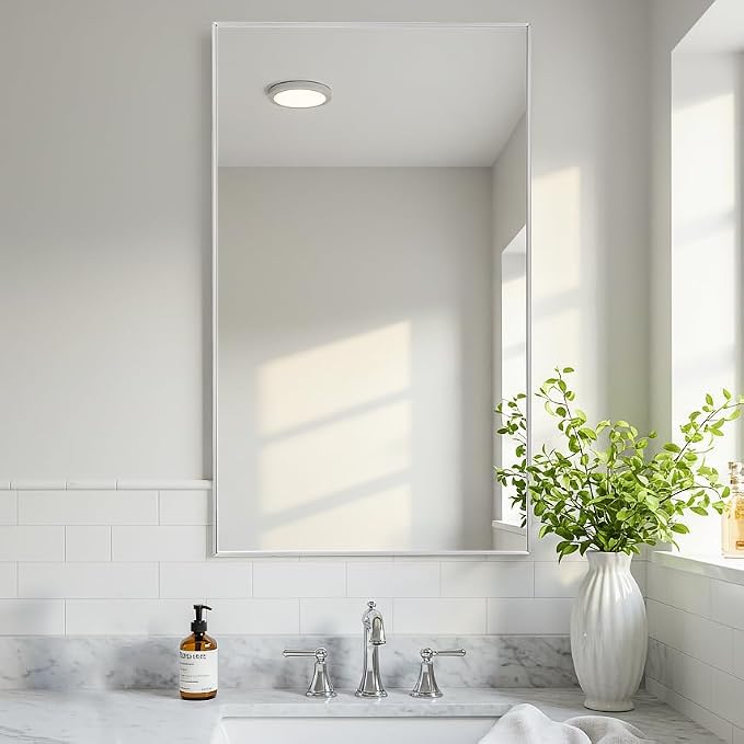 24x40 Inch Silver Bathroom Mirror - Image 9