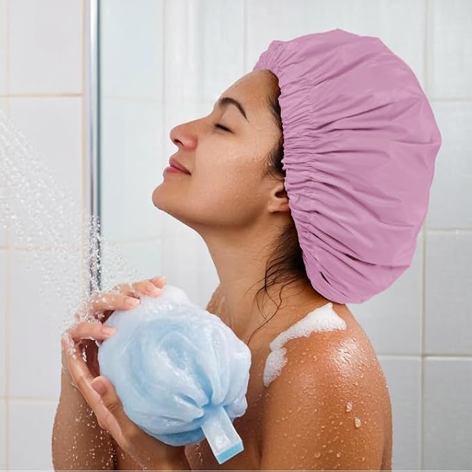 Reusable Shower Cap for Women, Large Waterproof Shower Essentials Bonnet - Image 4