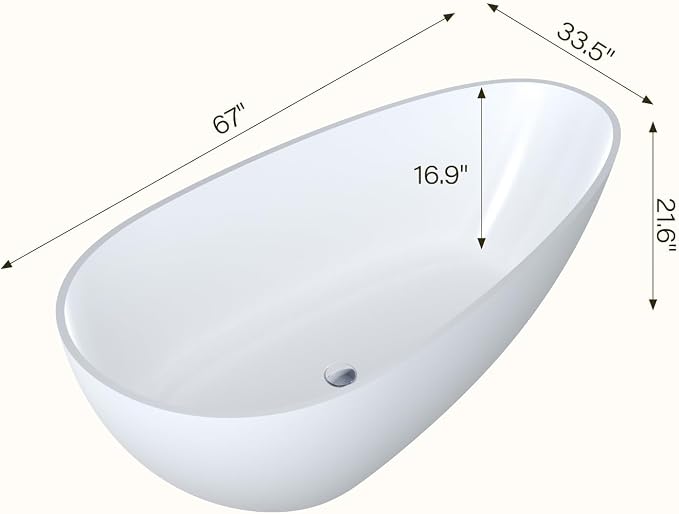 GarveeLife Freestanding Solid Surface Bathtub 67 Inch – Matte White Deep - Image 2