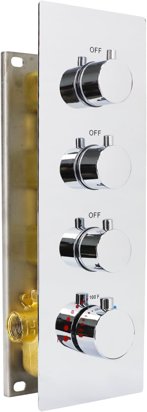 HOMEDEC 3-way Brass Thermostatic Shower Diverter, 4 Handle Flow Control Valve by HOMEDEC