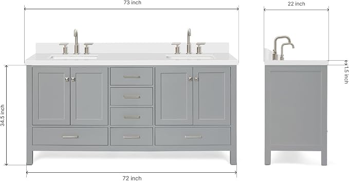 ARIEL Double Bathroom Vanity 73" Grey - Image 2