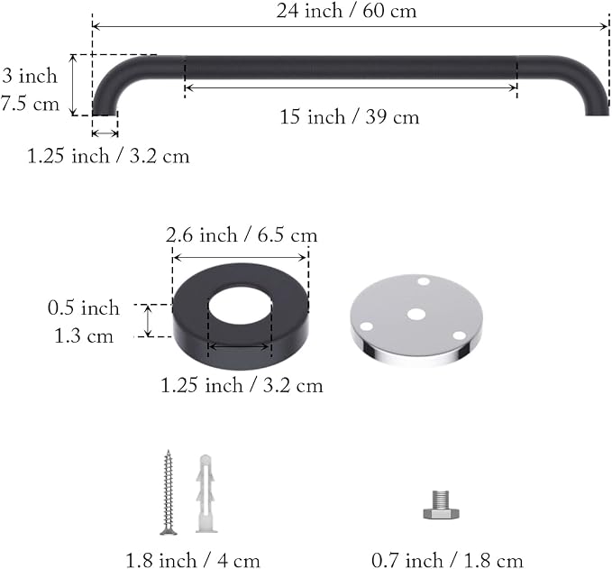 24 Inch Anti Slip Shower Grab Bar Oil Rubbed Black 1.25" Diameter, Munzong - Image 2