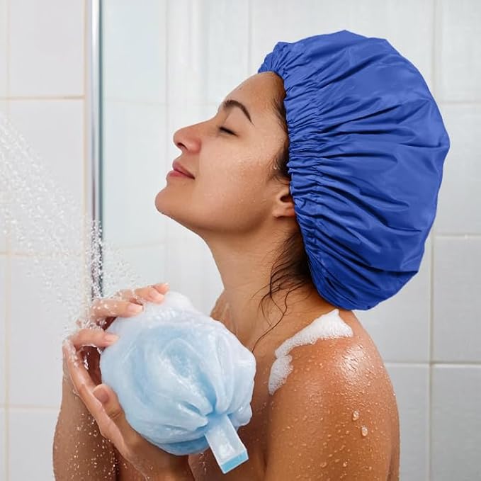 Reusable Shower Cap for Women, Large Waterproof Shower Essentials Bonnet - Image 4