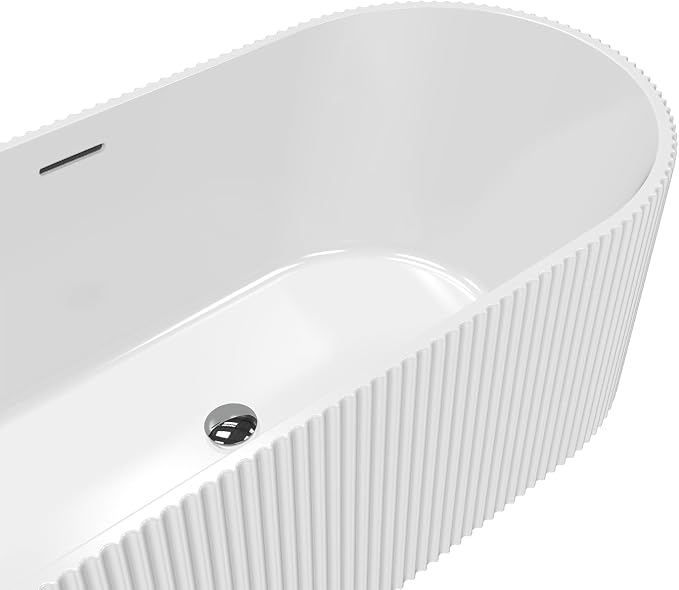 67" Acrylic Freestanding Soaking Bathtub, Matte Drain & Black Overflow - Image 6