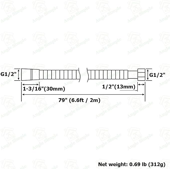 Handheld Shower Hose 79", Angle Simple Stainless Steel Flexible Shower Sprayer - Image 2