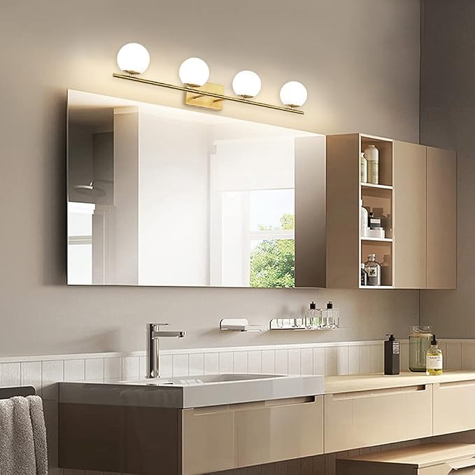 New Bathroom Vanity Light Fixtures Brushed Brass Milk White Globe Glass Shade 4 - Image 6