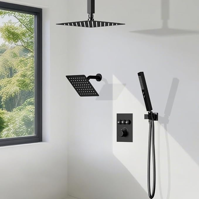 Shower Faucet Set Matte Black Shower System, Can Use All at Once, Thermostatic - Image 2