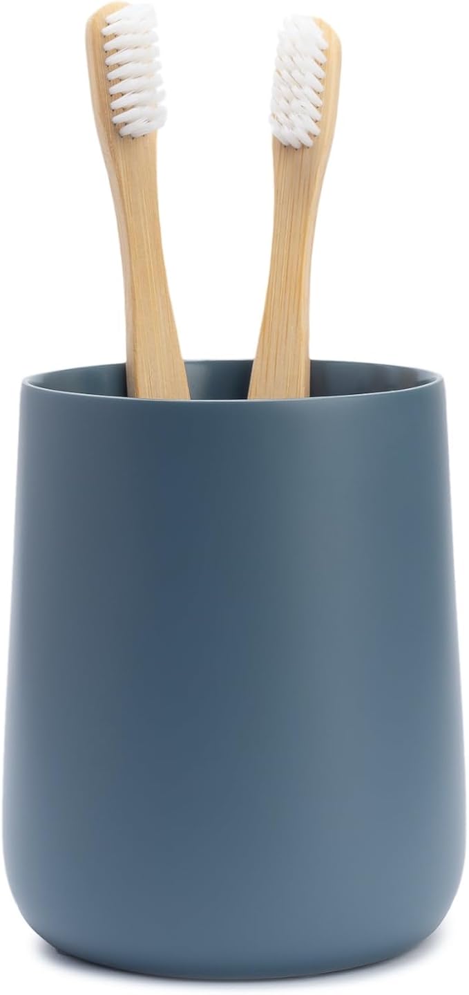 Matte Blue Toothbrush and Toothpaste Holder and Cup by YEWDesign