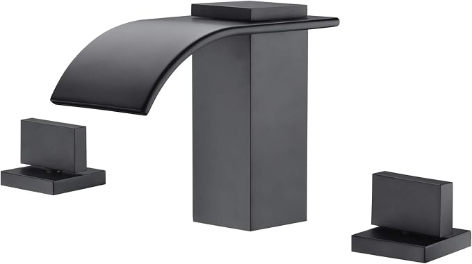 sumerain Black Waterfall Tub Faucet Deck Mount 3 Hole Widespread Bathtub Faucet by SUMERAINFAUCETS