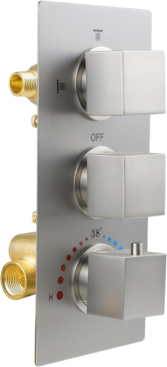 HOMEDEC Brushed Nickel 3 Way Shower Valve Thermostatic Anti-scald by HOMEDEC