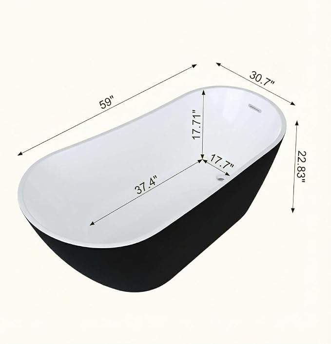 59" Freestanding Acrylic Bathtub, Deep Soaking Tub - Image 2
