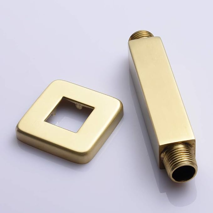Brushed Gold Shower Arm with Flange 4 inch Square Shower Head Extension Arm - Image 2