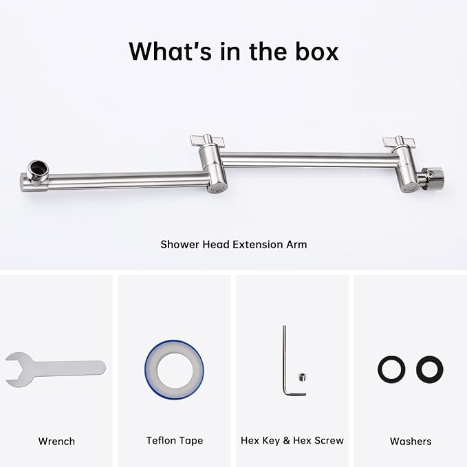 G-Promise 16 Inch Shower Head Extension Arm, Solid Brass Height & Angle - Image 6