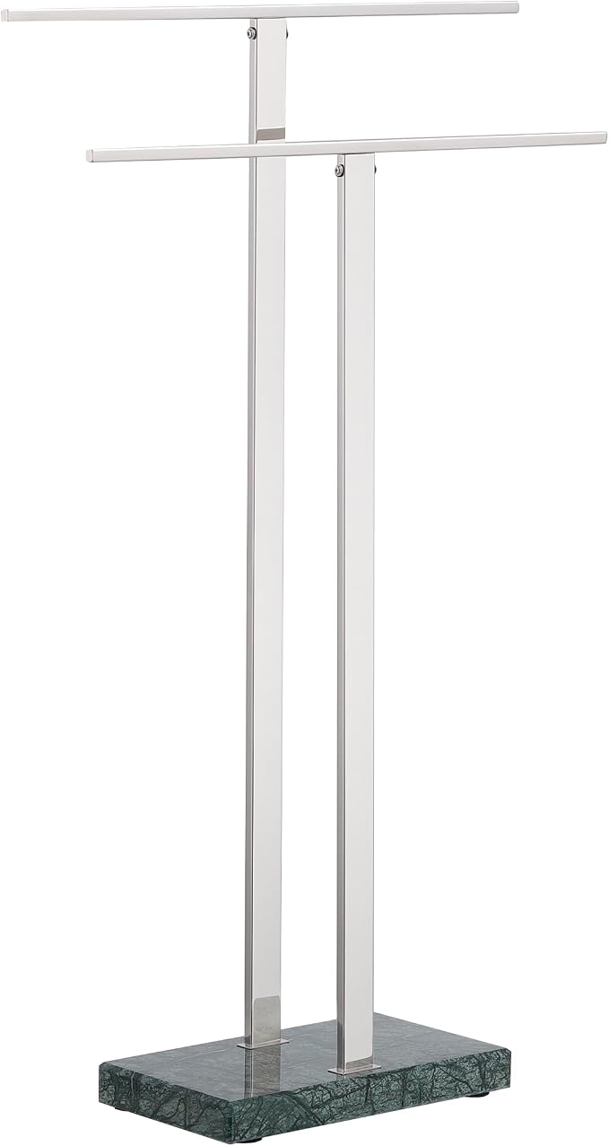 KES Standing Towel Rack with Green Natural Marble Base, 2-Tier Bath Towel - Image 9