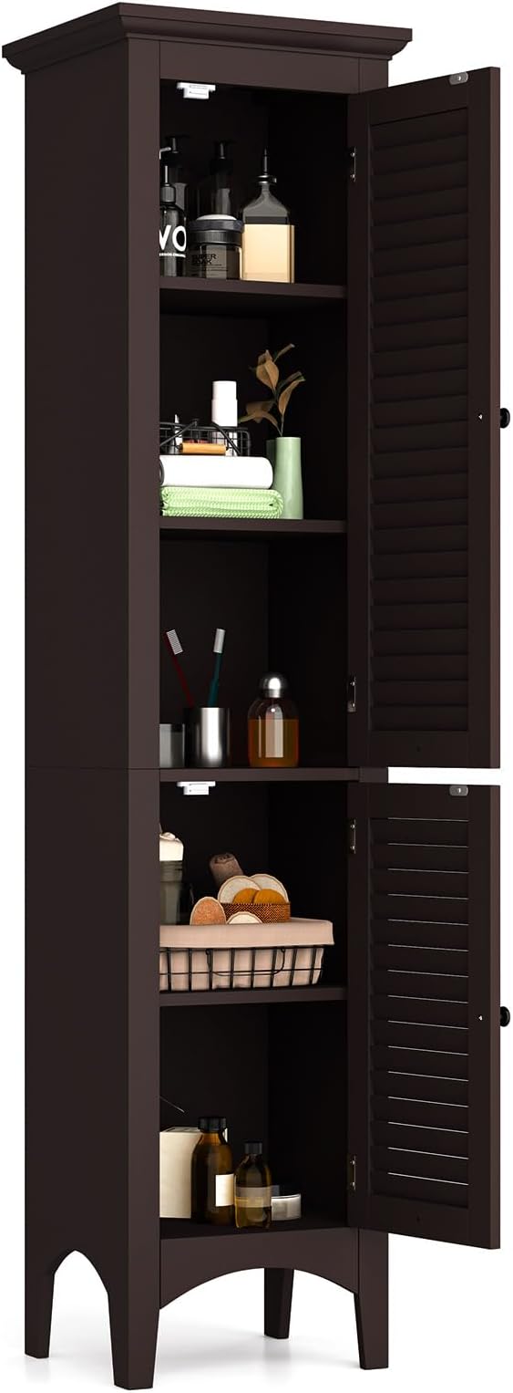 Tangkula 63" Tall Bathroom Storage Cabinet, Freestanding Narrow Linen Tower by TANGKULA
