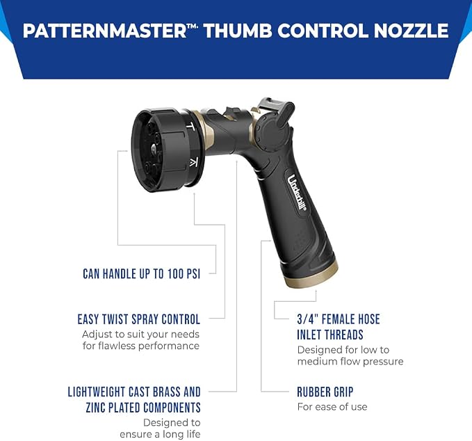 Underhill Pattern Master Gold Series Garden Water Hose Nozzle Sprayer Head - Image 2