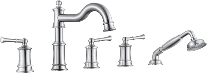 Roman Tub Faucet Set With Handheld Shower 5 Hole Deck Mount Tub Filler With by WINKEAR