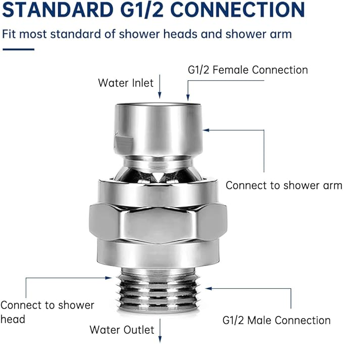 Shower Head Swivel Ball Adapter, Solid Brass Universal Shower Head Connector - Image 7
