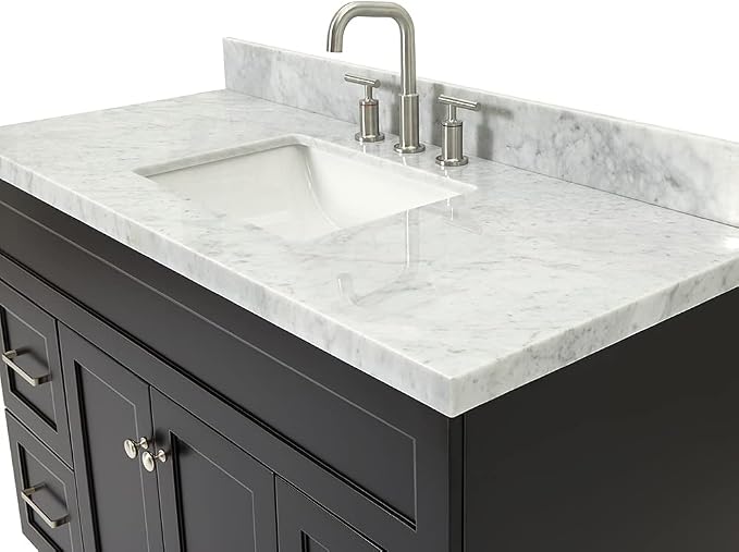 ARIEL 49" Black Bathroom Vanity, 1.5" Edge Italian Carrara Marble Countertop & - Image 4