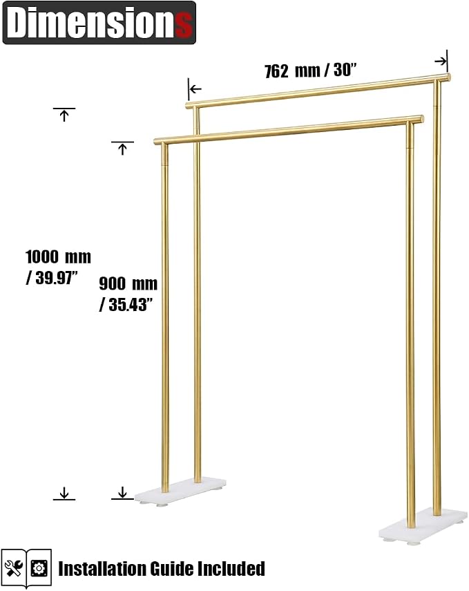 JQK Bath Towel Bar Free Standing Gold, 30 Inch Stand Double Towel Rack Holder - Image 2