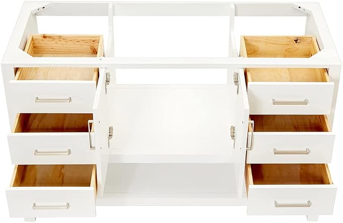 ARIEL 54" White Bathroom Vanity Base Cabinet, Center Rectangular Sink, 2 Soft - Image 4