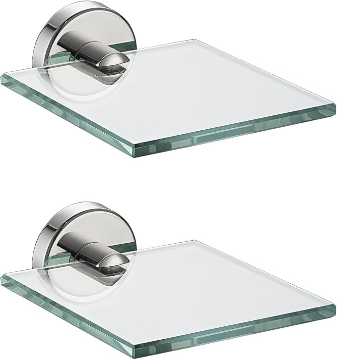 JQK Small Floating Glass Shelves Chrome, 4 Inch Display Ledges by Homeimprovement