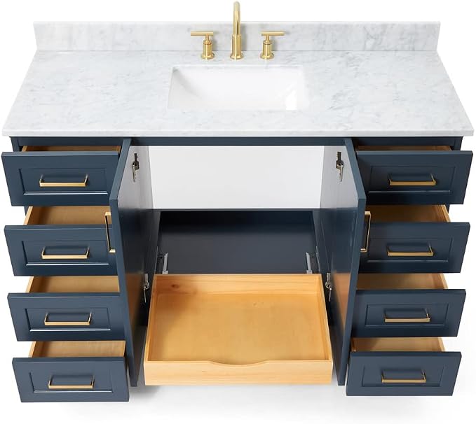 ARIEL 55" Midnight Blue Bathroom Vanity, Italian Carrara Marble Countertop & - Image 5