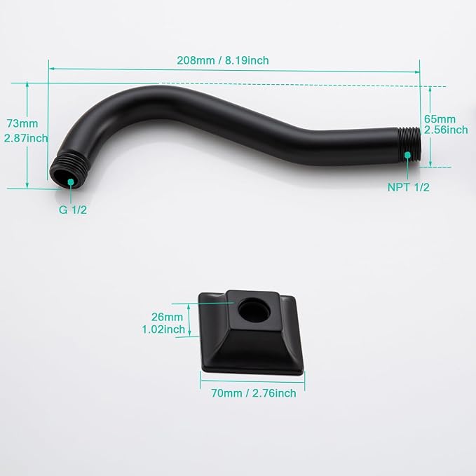 8" Wave-shaped Shower Arm Matte Black Showerhead Extension - Image 3