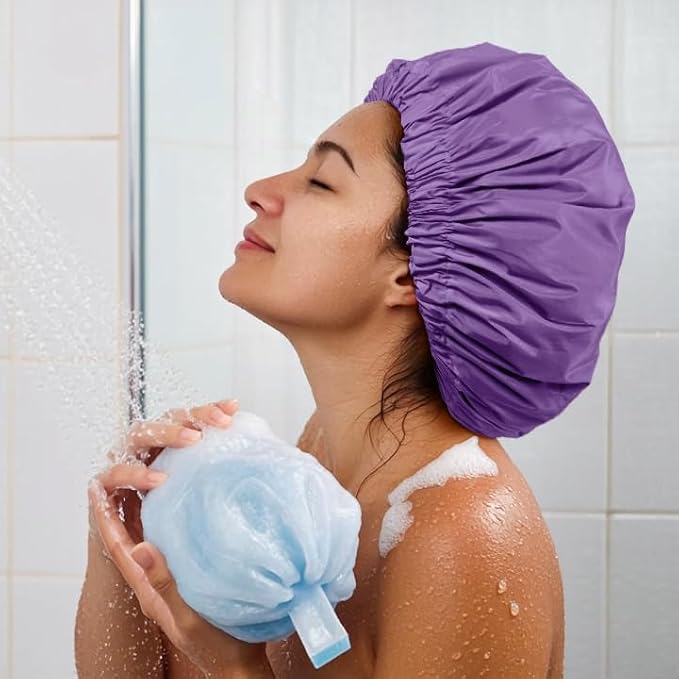 Reusable Shower Cap for Women, Large Waterproof Shower Essentials Bonnet - Image 4