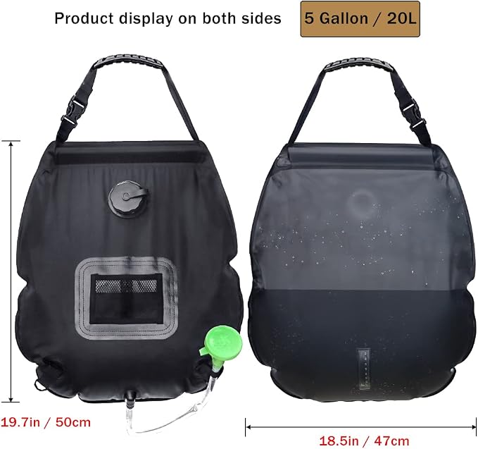 NODG 5 Gallons/20L Portable Solar Shower Bag Solar Heating Shower Bag - Image 2