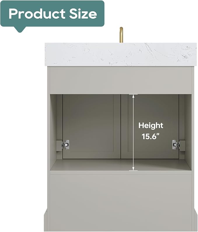 30 Inch Bathroom Vanity with Sink Combo, Solid Wood Frame with Mable Top - Image 8