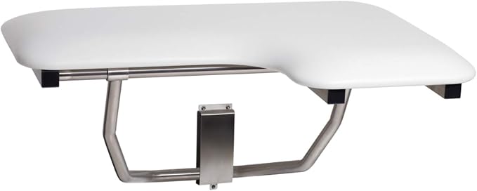 Seachrome Lift-Assist Shower Seat, L-Shaped Left-Hand, Wall Mount, Padded White by Seachrome