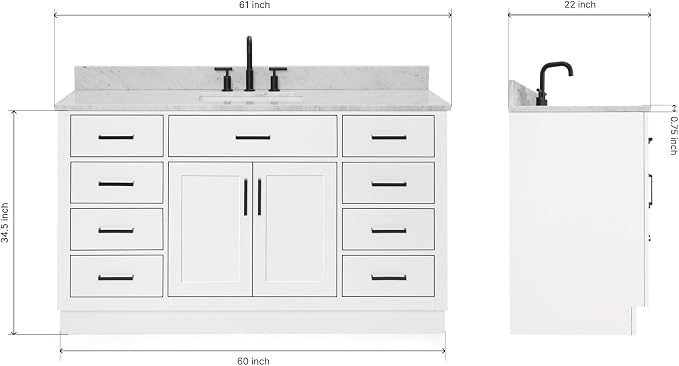 ARIEL Bathroom Vanity 61" White - Image 2