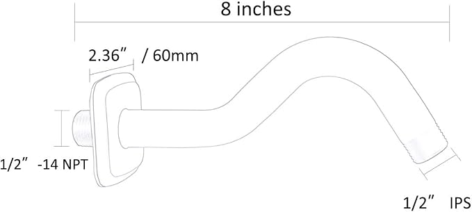 TRUSTMI Curved Shower Arm with Flange, 8-inch S-Shape Stainless Steel Top - Image 2