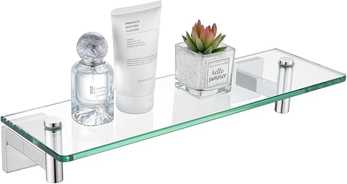 KOKOSIRI Bathroom Shelves Wall Mounted Floating Glass Shelf Polished Stainless by KOKOSIRI