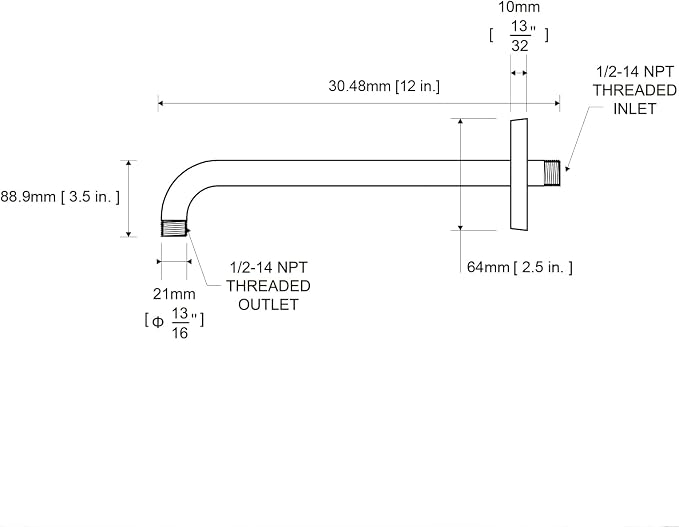 OFFO Shower Arm with Flange, 12 in Bright Gold Wall Mount Replacement Angle - Image 7