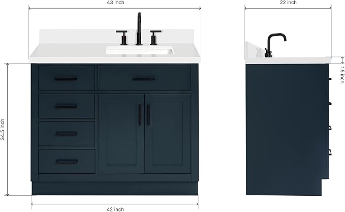 ARIEL Hepburn 43 Inch Single Sink Bathroom Vanity in Midnight Blue, 1.5 Edge - Image 2