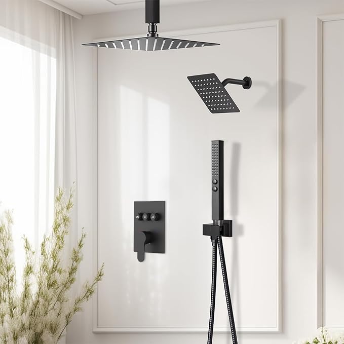 Shower Faucet Set, Ceiling Mount Dual Head Can Run All Together - Image 2