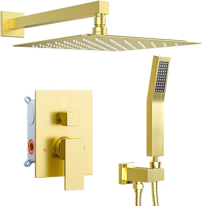 Shower Faucet Set Brushed Gold Shower System, Starbath 10" Rain Shower Head and by STARBATH